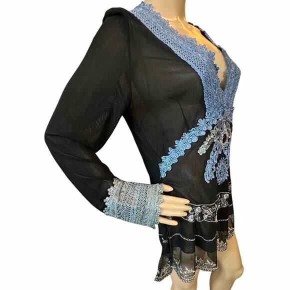NWT Hugging Kisses Black Mesh Lace Embellished Top SZ XL Whimsigoth Gothic Glam - Picture 5 of 16